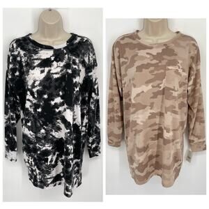 Jenni NEW Women's 2 Pack Bundle Sleep Shirts XS Toffee Candy Camo, White Dynamic